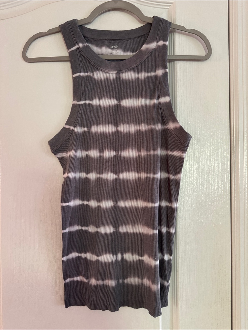 Aerie Tie-Dye Ribbed Tank Top - Gray & White